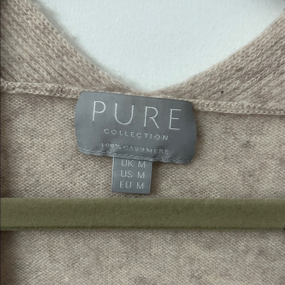 Pure Collection Cashmere Sweater Women's Medium Open Front Luxury Beige Cardigan - Picture 2 of 16